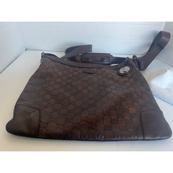 GUCCI Guccissima Unisex Shoulder Crossbody Bag Brown Leather GG Monogram - Picture 13 of 15